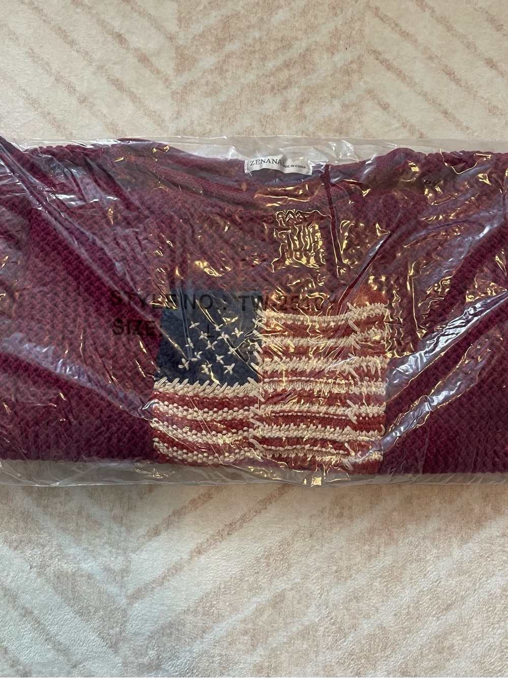Zenana Open Knit American Flag Sweater | Cabernet 🇺🇸 - Picture 3 of 3